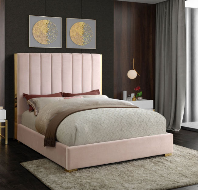Harper Sleigh Bed Double -Pink