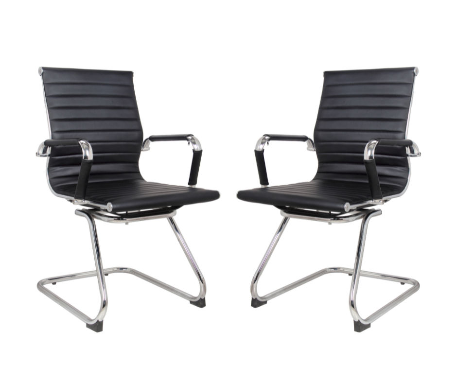 TOCC Ribbed Visitors Office Chairs - Set of 2 - Leather