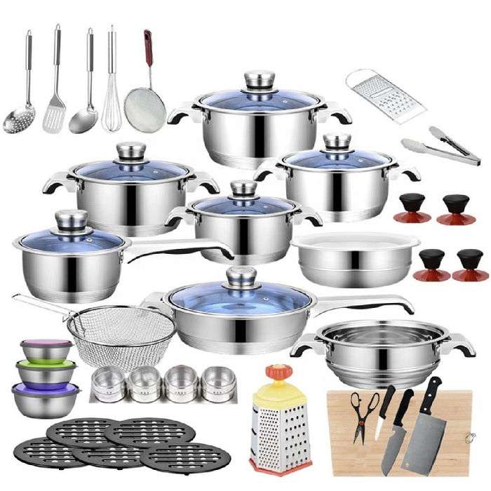 Durable Stainless Steel 7-Layer Capsulated Bottom 50 Piece Cookware Set