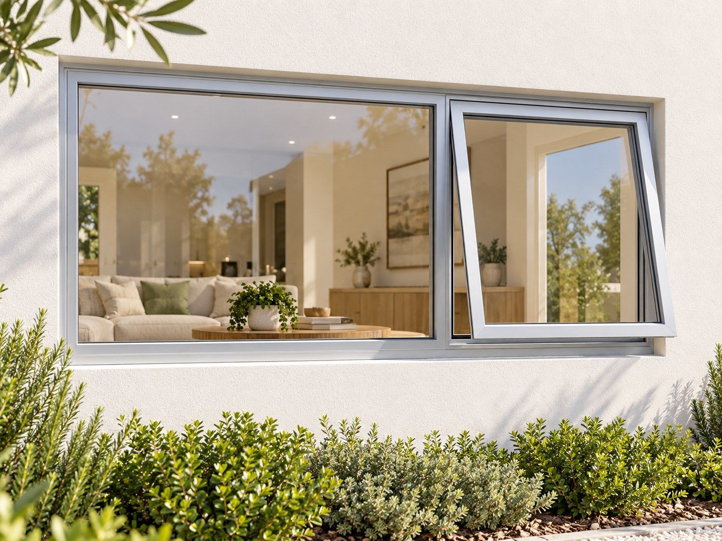 Kenzo Premium Top-Hung Aluminium Window - Silver, 1500 600 mm, Right Upper Opener with Fixed Side Pane, Clear Glass