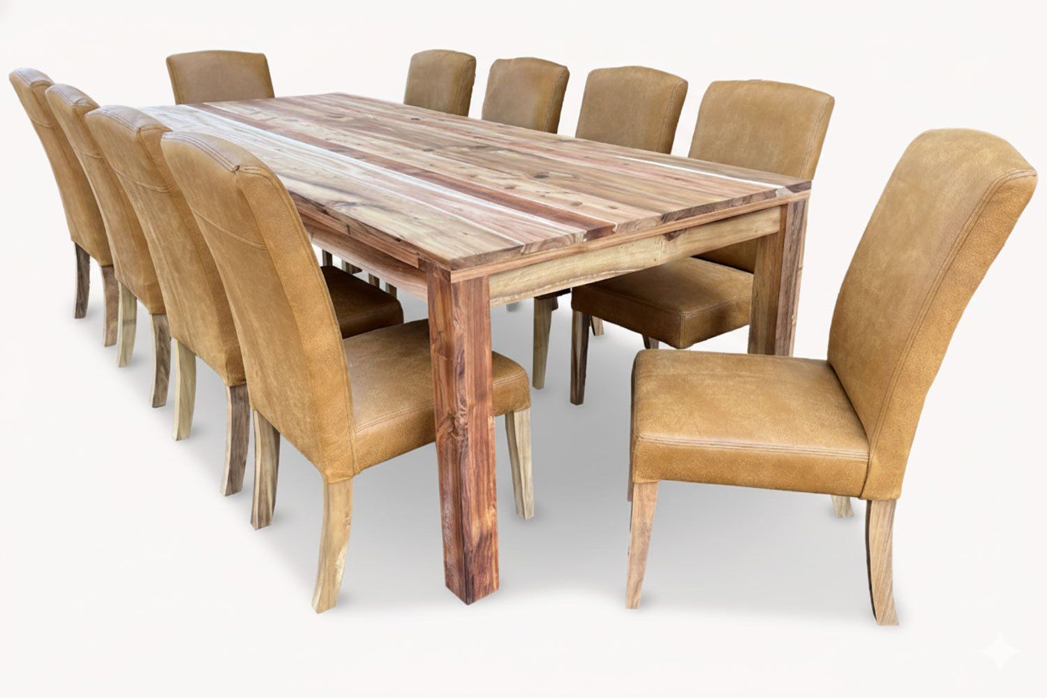Primo Solid Blackwood Dining Set 11-Piece 28001100 1 Table 10 Genuine Leather Chairs (Tan)