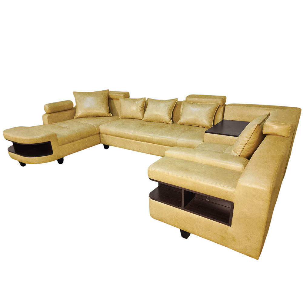 Clarence U Shape Sectional Corner Sofa- Faux Leather-Cream