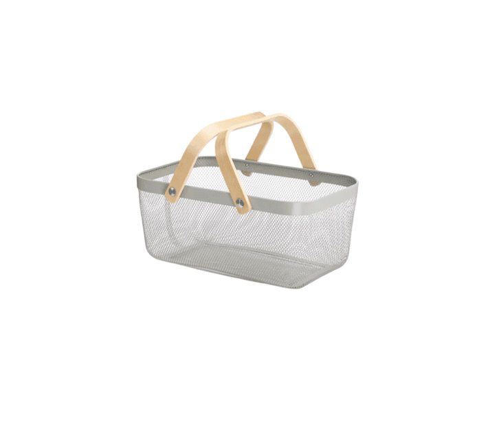 LARGE Vegetable wire basket with wooden handle - grey