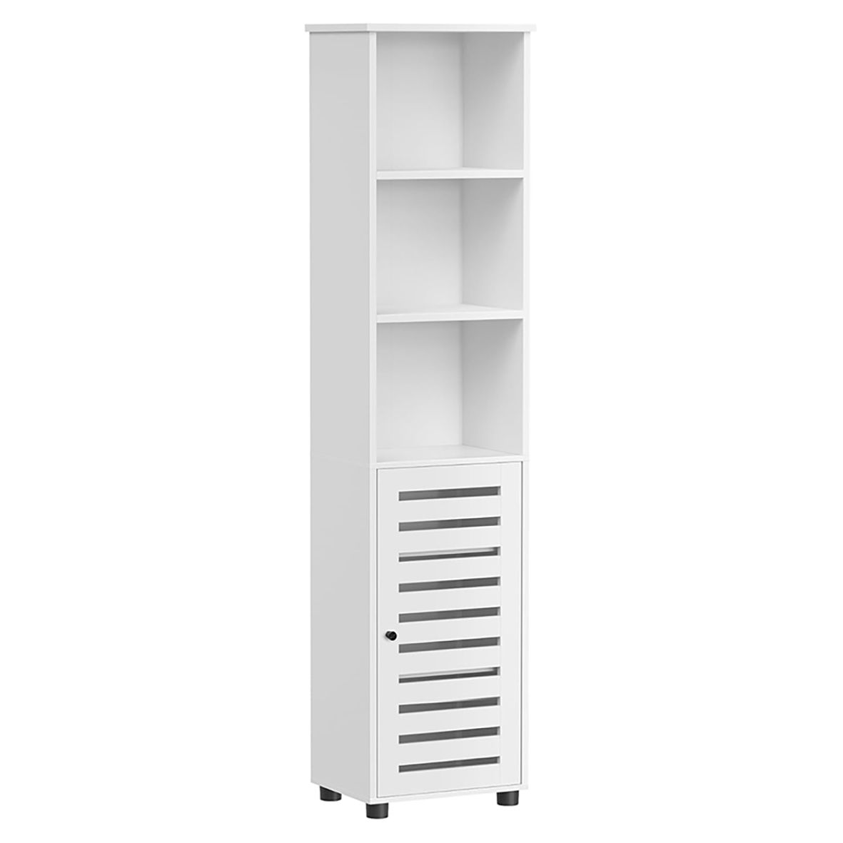 TALL WHITE STORAGE CABINET - 3 SHELVES & DOOR FOR BATH OR HALLWAY