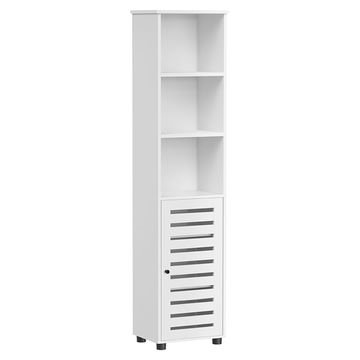 TALL WHITE STORAGE CABINET - 3 SHELVES & DOOR FOR BATH OR HALLWAY