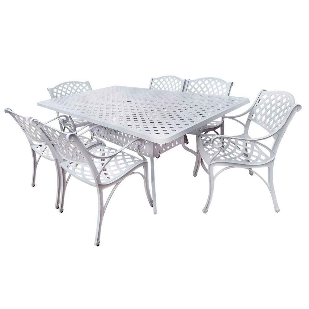 Cottage Aluminium Dining Set 6-Seater (White, Green Cushions)