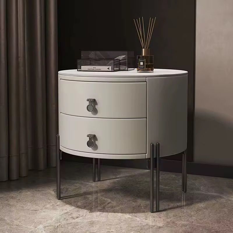 Curved 2-Drawer Nightstand with Metal Legs- Grey
