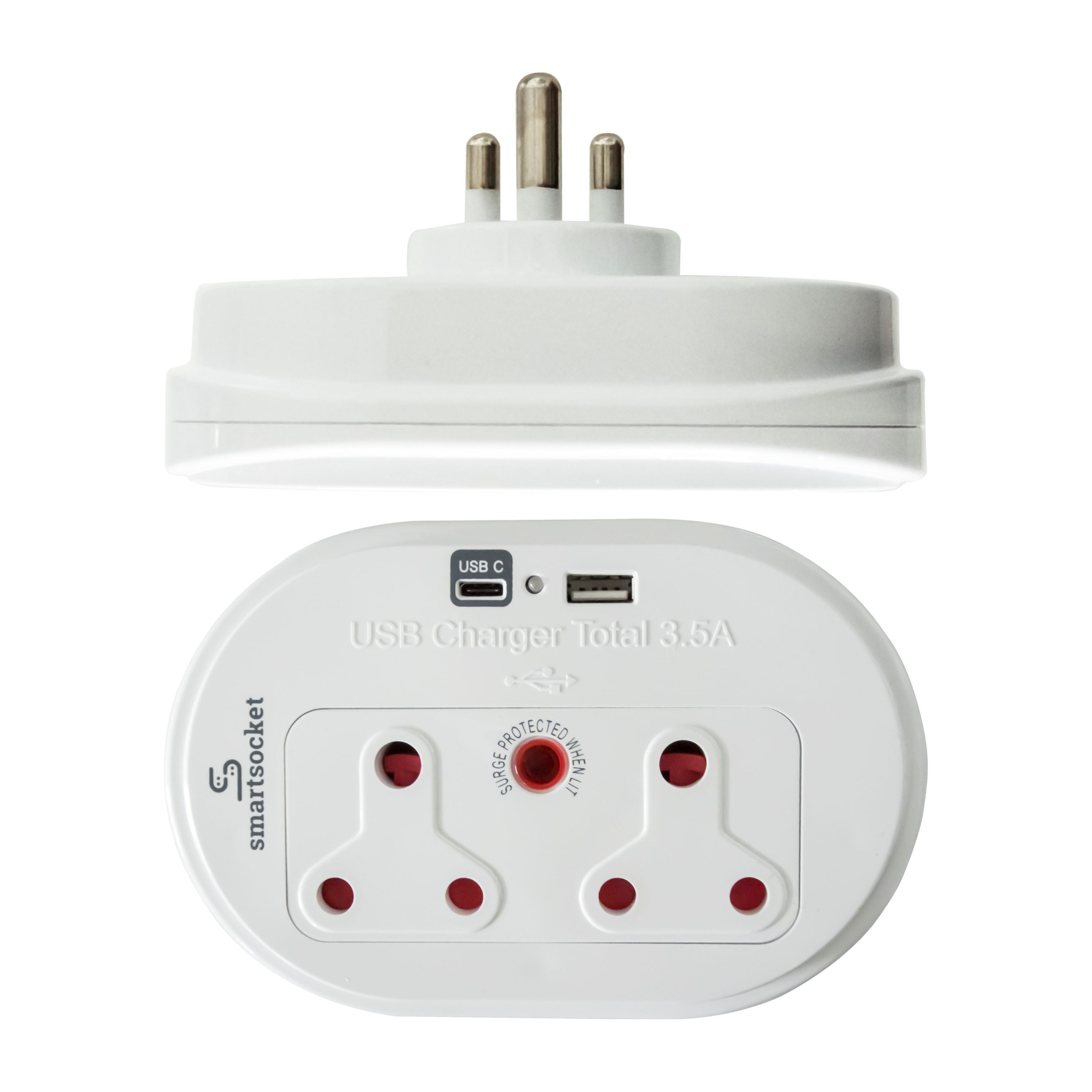 SMARTSOCKET SURGE PROTECTED COMPACT USB AND POWER ADAPTOR 3.5 AMP USB