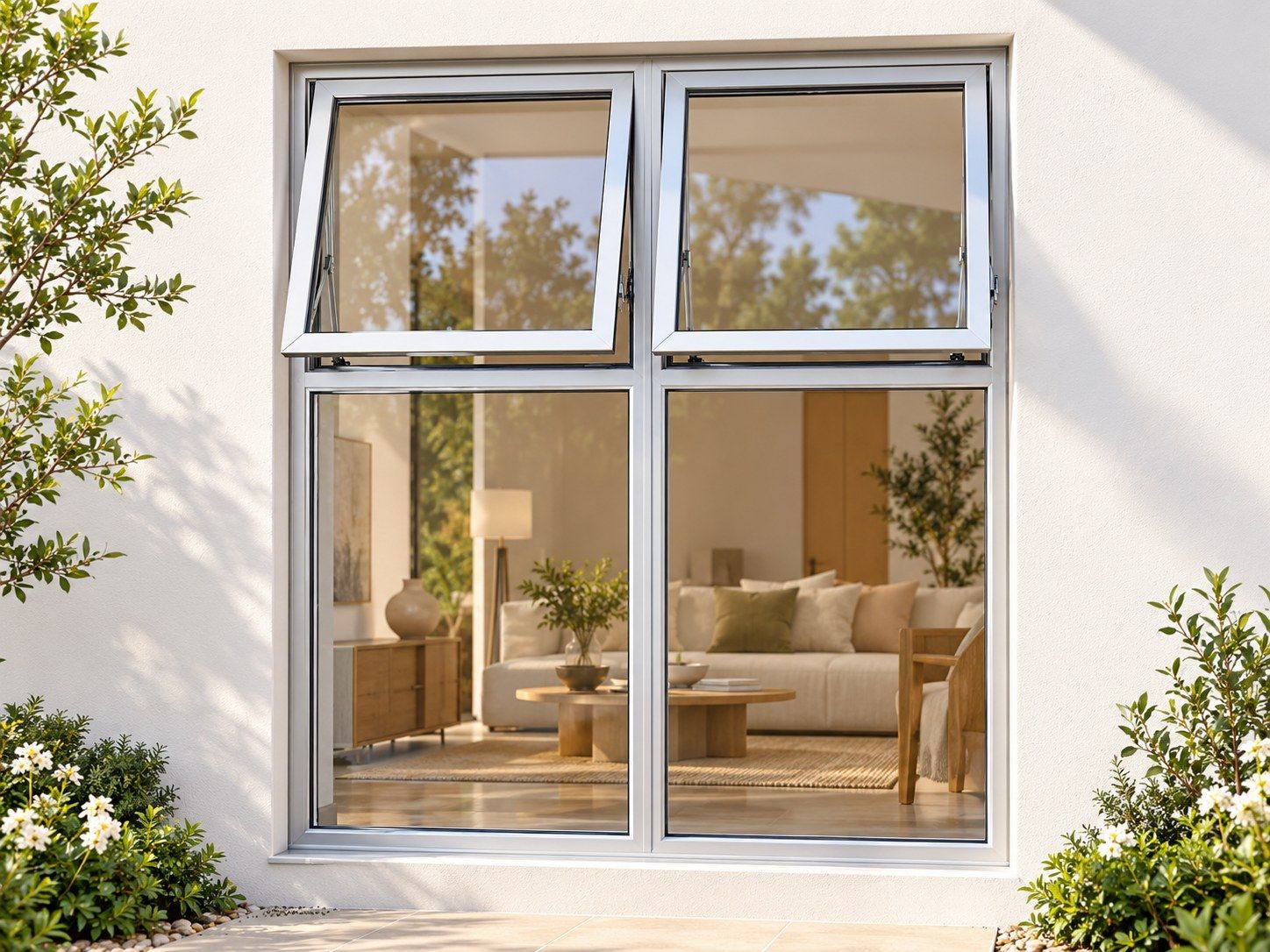 Kenzo Premium Top-Hung Aluminium Window - Silver, 1200 1800 mm, Two Upper Openers with Fixed Lower Panes, Clear Glass