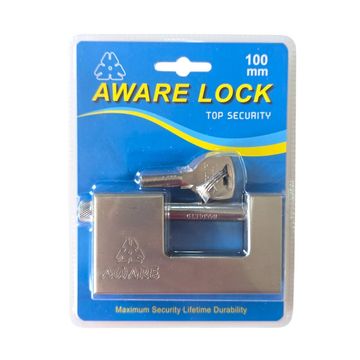 AWARE - Insurance Padlock - Brass Mechanism Hardend Steel Body - 100mm