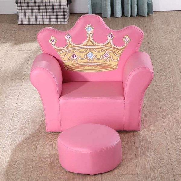 KIDS CHILDREN SOFA WITH FOOTSTOOL PU LEATHER - PINK