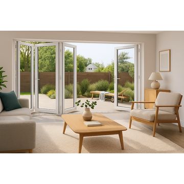 Kenzo - SFD4FG6RW - Aluminium Fold A-Side Door 2.4mx2.1m White 3 Doors Open Right, 1 Door Open Left Viewed From Outside