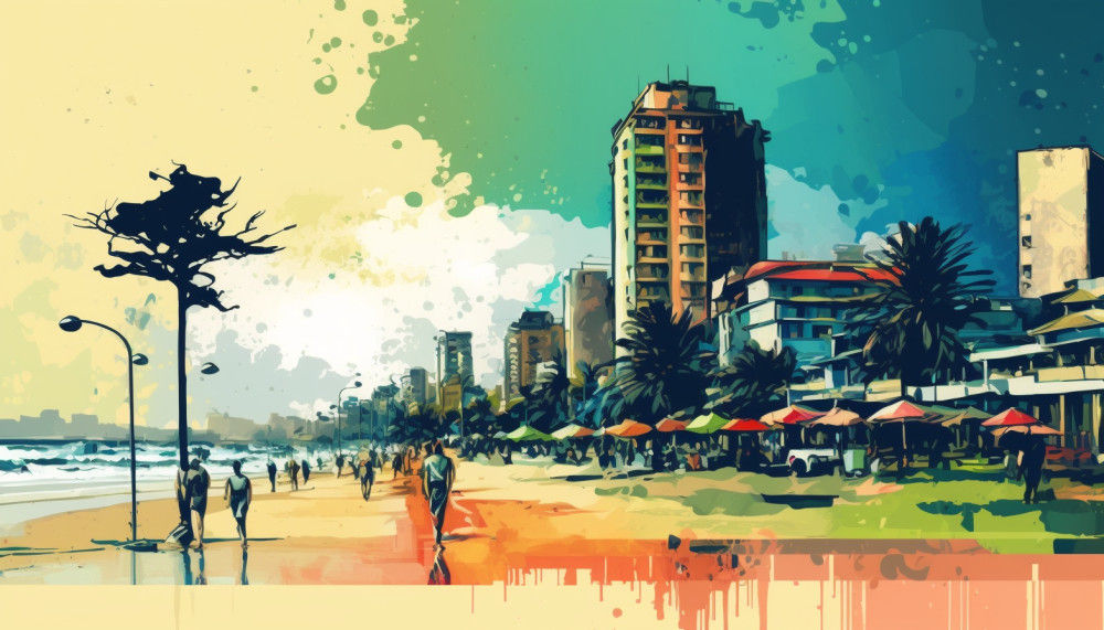 Canvas Wall Art - Canvas Wall Art –Durban Beachfront Abstract Painting - B1099 - [120 x 80 cm]