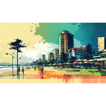 Canvas Wall Art - Canvas Wall Art –Durban Beachfront Abstract Painting - B1099 - [120 x 80 cm]