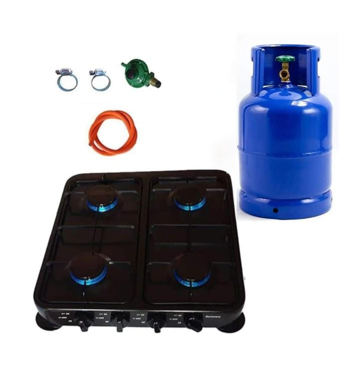 4 Plate Gas Stove with Fittings and 9 kg Cylinder