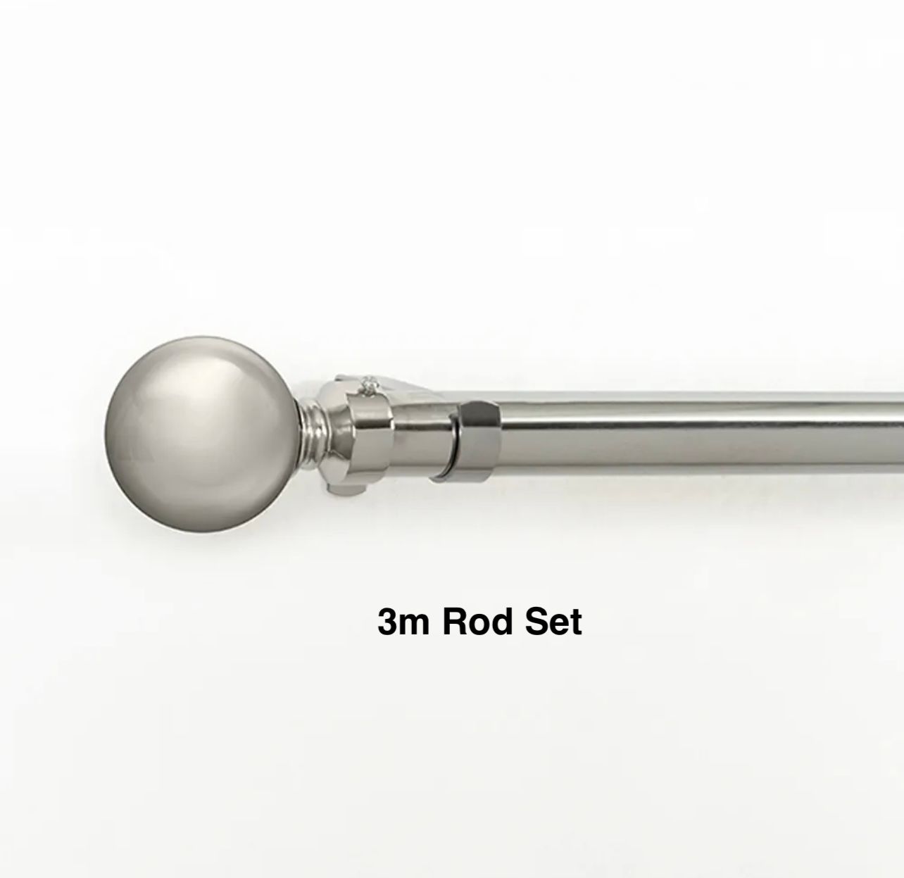 Silver Single Curtain Rod Set -Ball Finial 3m
