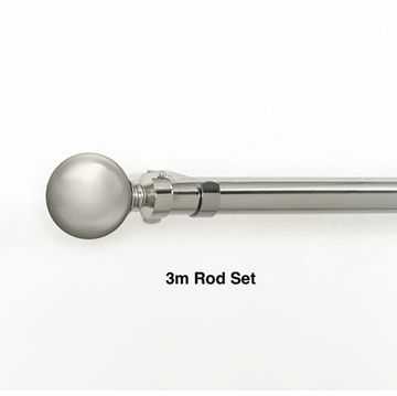 Silver Single Curtain Rod Set -Ball Finial 3m