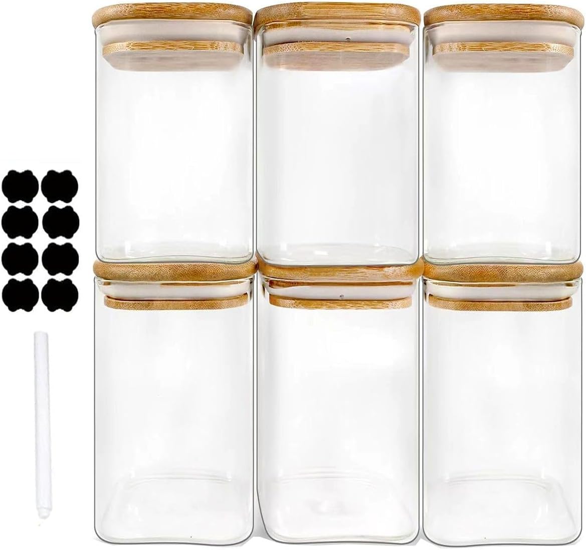 6 Pack 1.2L Glass Food Storage Container Jars With Bamboo Lids/Label/Marker