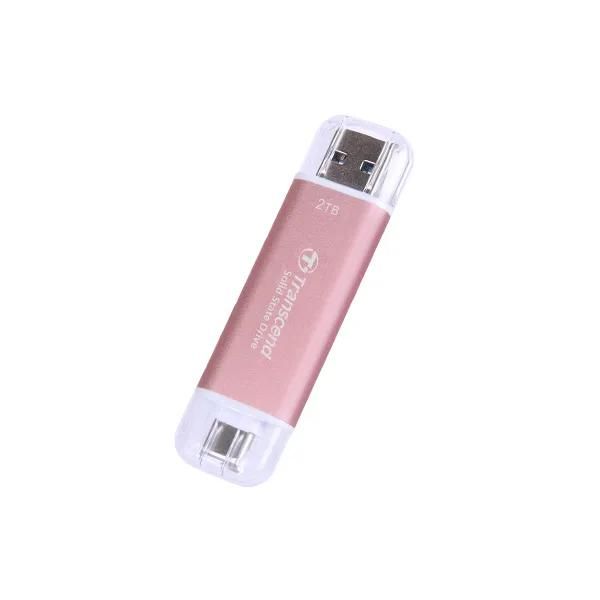 Transcend 2 Tb Esd310C Usb3.2 Type A & C (Usb 10Gbps) Otg Compact Portable Ssd - Read 1050Mb S Write 950 Mb S - Pink