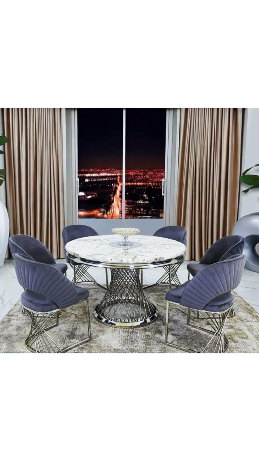 Dani Dining Set with  blue chairs