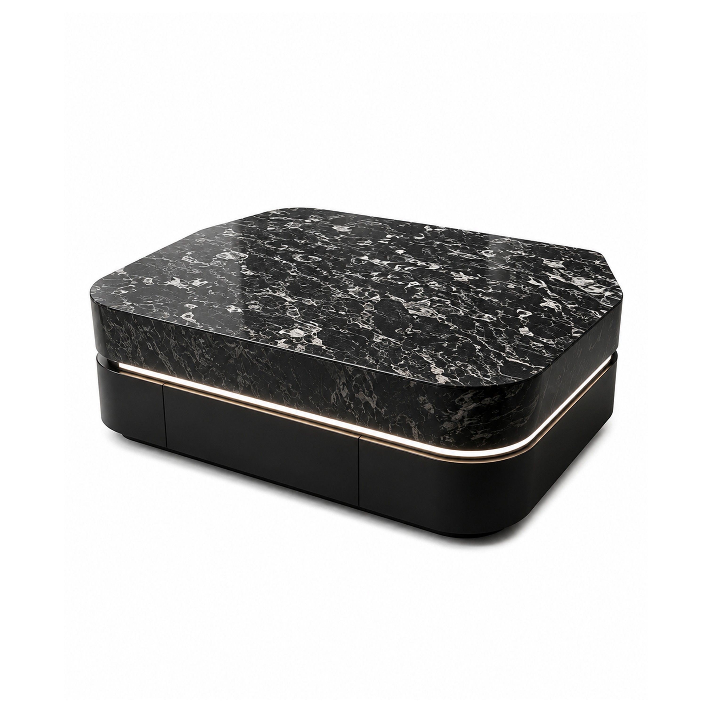 Madiega Furniture - Modern Black Marble-Look LED Coffee Table Luxury Square Living Room Table