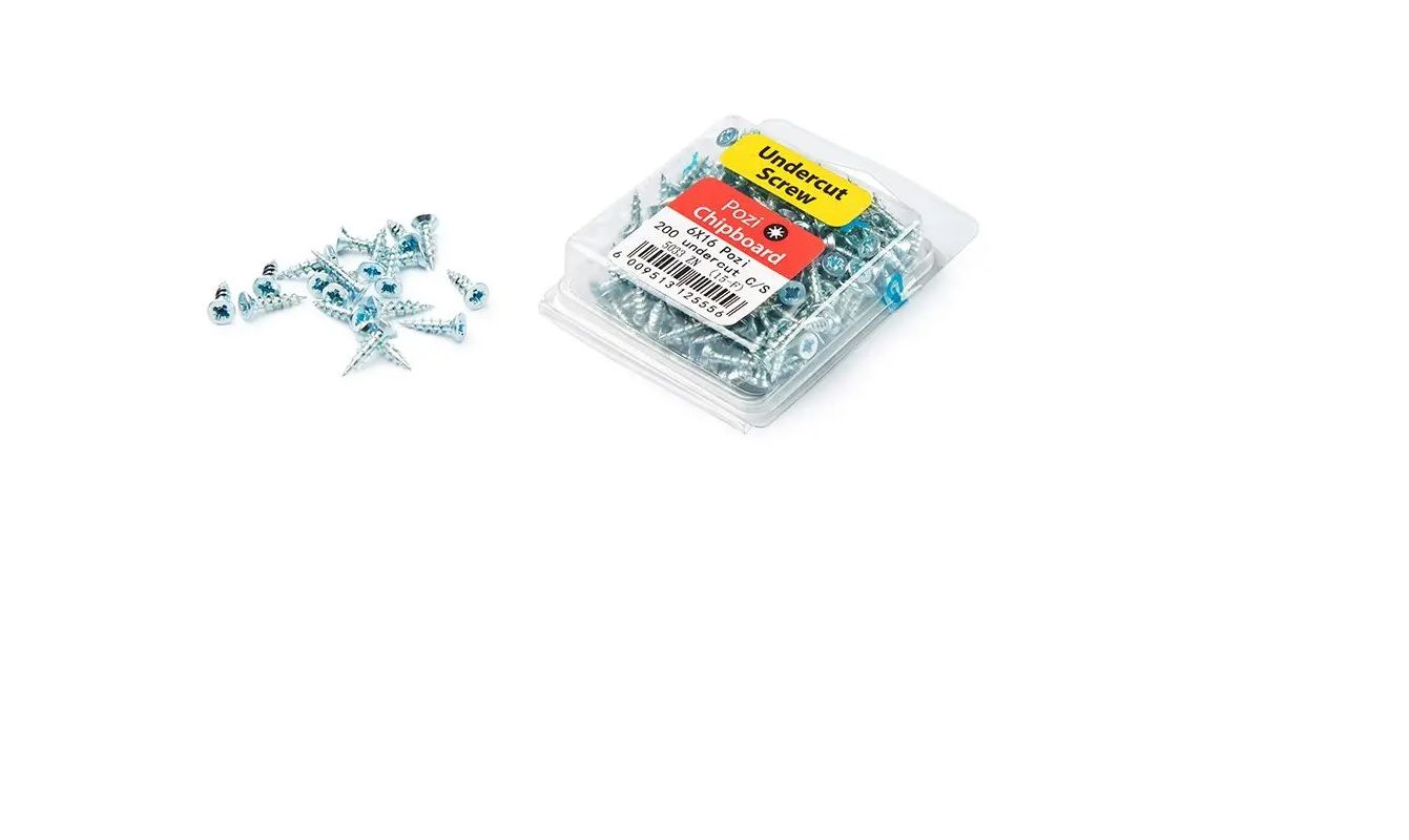 Chipboard Screws, Undercut, Pozi, No.6, 3.5mm x 16mm, 200 Pieces (4 pack) BY WOODLY