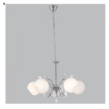 Polished Chrome Chandelier with Opal Glass and Acrylic Crystals