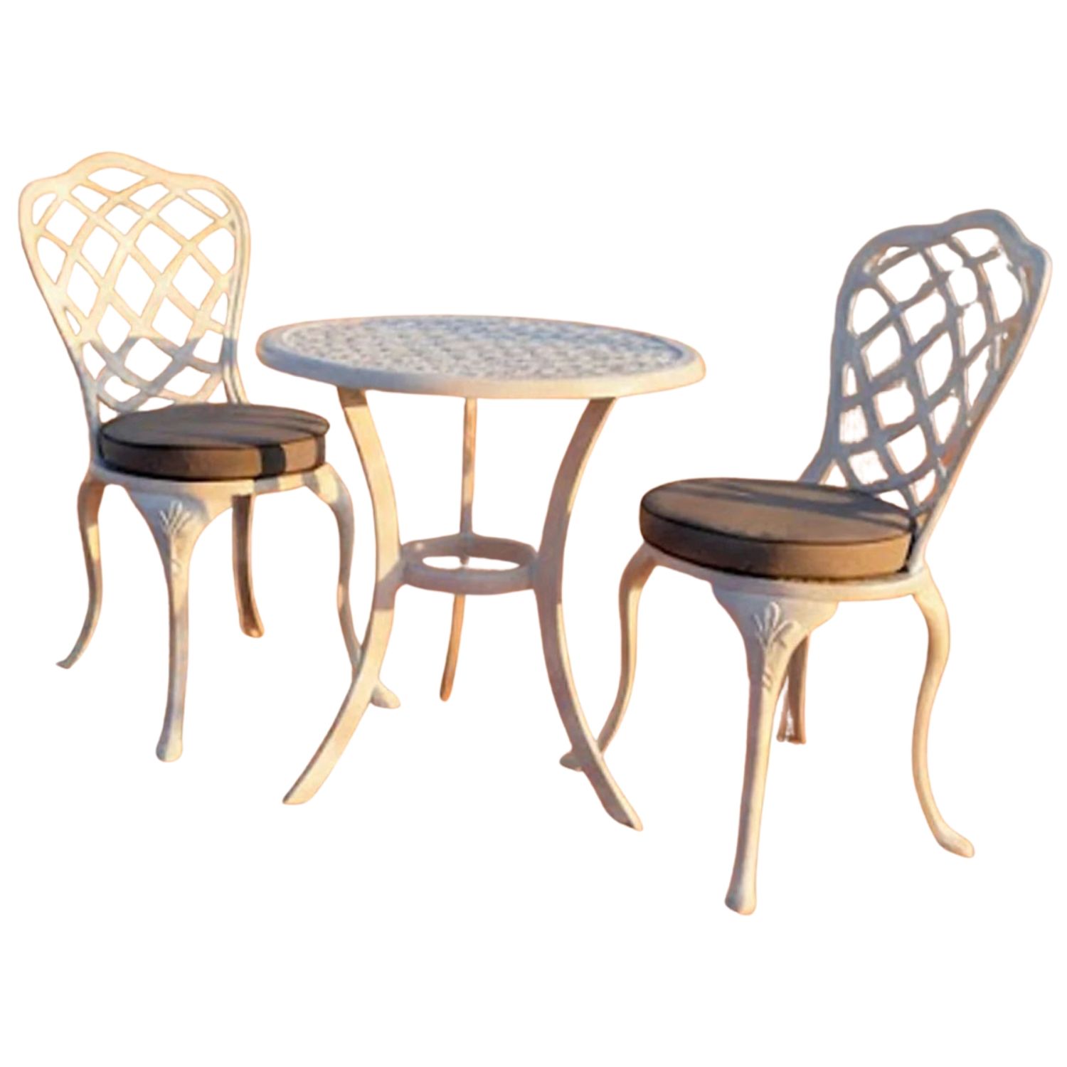 Coral Aluminium Dining Set 2-Seater 600mm Round - White, Charcoal Cushions