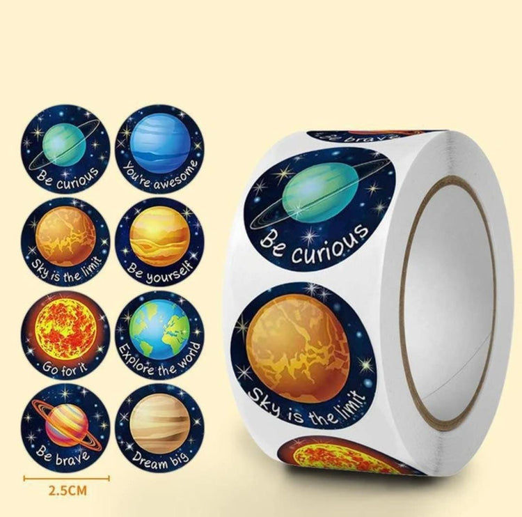 Teacher Stickers - Planets - 500 per roll