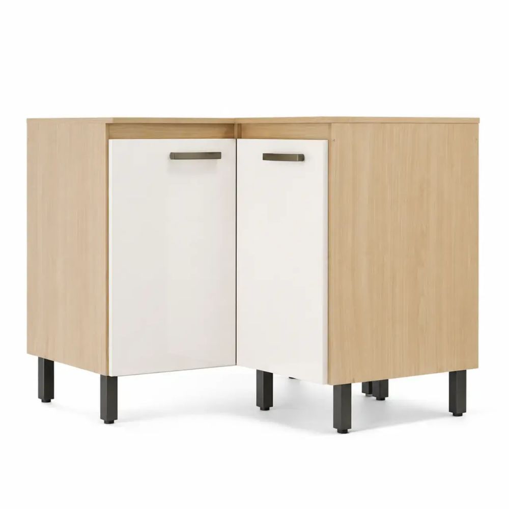 Corner Kitchen Base Cabinet 900 mm – Nogueira & Off White Engineered Wood Storage Unit