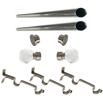 Matoc 25mm Double Curtain Pole Set -SIlver -Dbl extend brkts -Crystal Prism Finials -4.5m