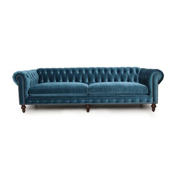 Chesterfield Velvet Turquoise Blue 3 seater Sofa - Brown