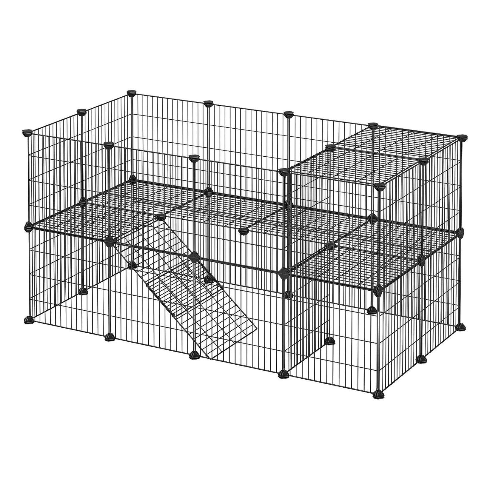 2-TIER SMALL PET PLAYPEN & HUTCH - ADJUSTABLE INDOOR CAGE