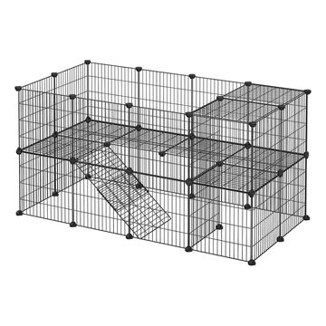 2-TIER SMALL PET PLAYPEN & HUTCH - ADJUSTABLE INDOOR CAGE