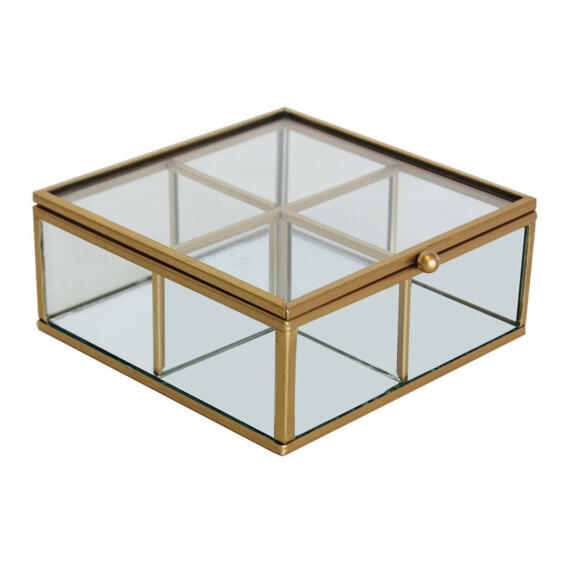 Jeweler Box Matt Gold Metal And Glass W15xD15xh5.5cm