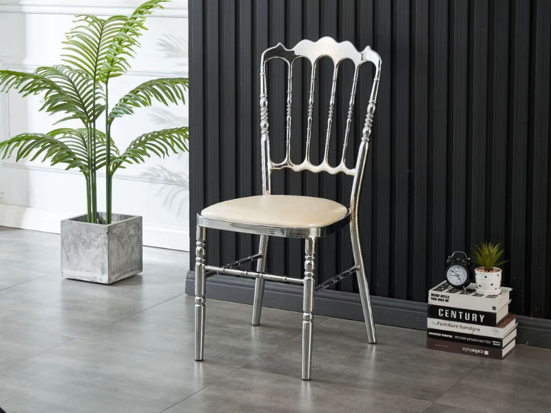 GOF Furniture Volcano Banquet Chair – Silver Stainless Steel Event Chair with PU Leather Seat