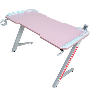 Z-Shaped Gaming Desk With RGB LED Lights - Pink & White (GameTech)
