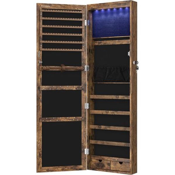 6 LEDS MIRROR JEWELRY CABINET 120CM WALL/DOOR MOUNTED ORGANIZER