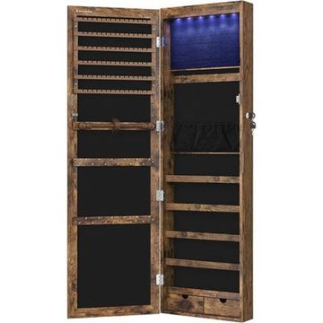 6 LEDS MIRROR JEWELRY CABINET 120CM WALL/DOOR MOUNTED ORGANIZER
