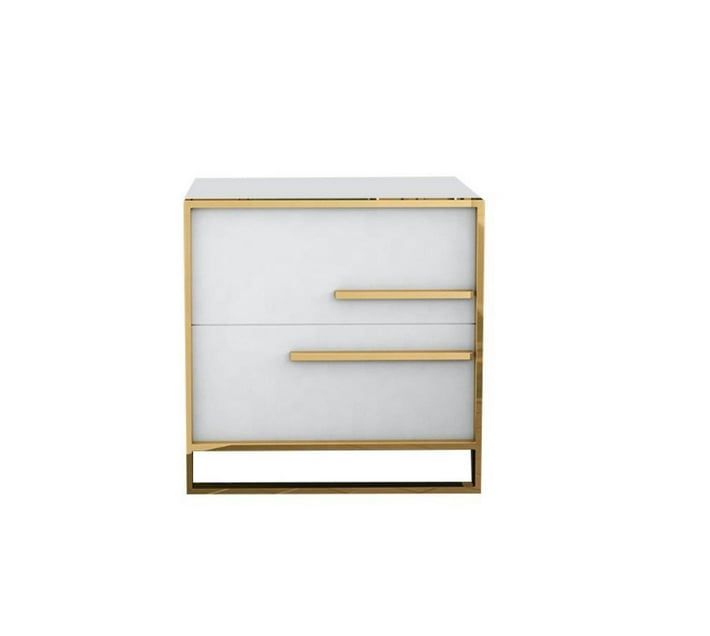 Gold Frame Sled 2 Drawer Bedroom Pedestal