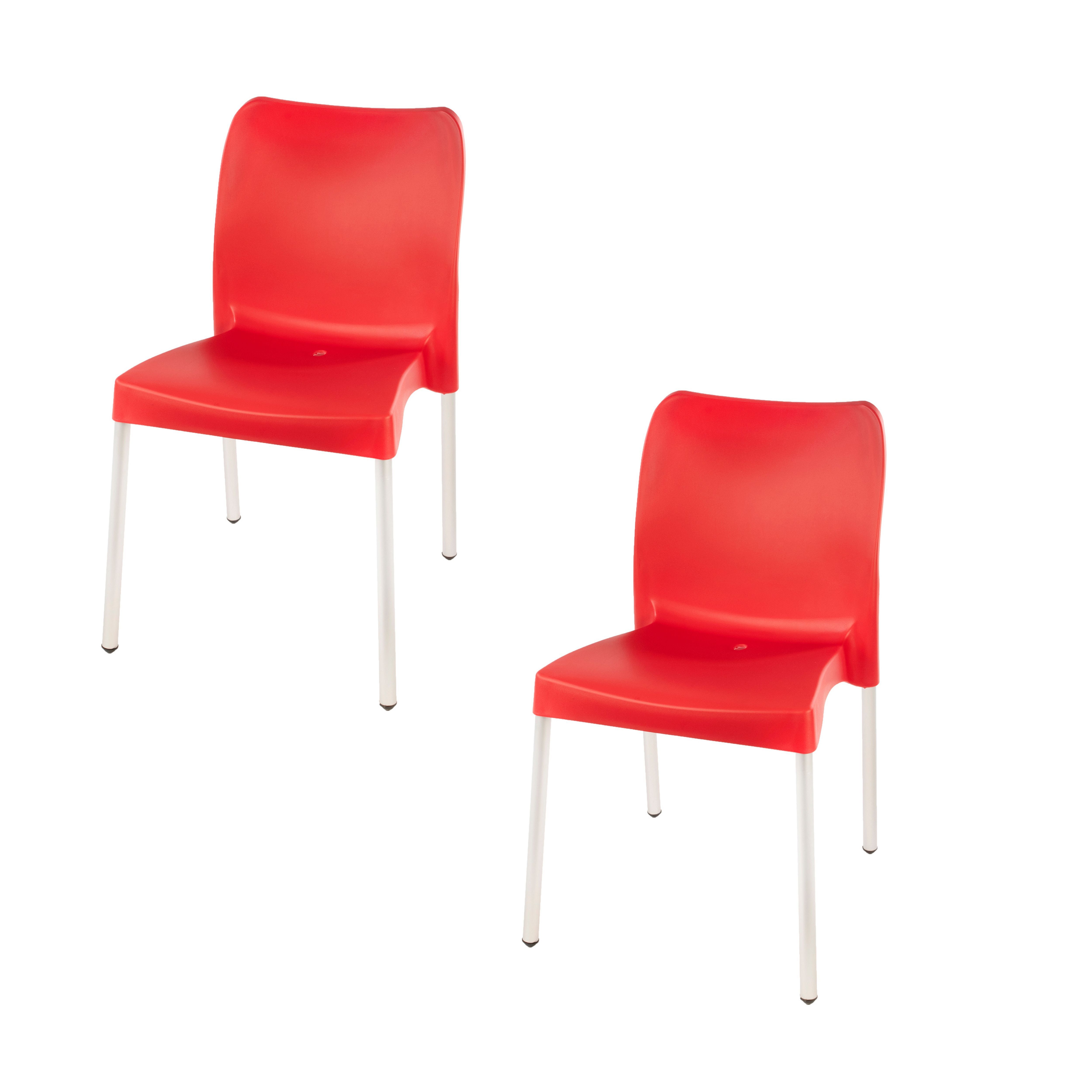 Florence Heavy  Duty Plastic Bistro Chair / Patio Chair / Garden Chair / Stackable - NO ARMRESTS - BRIGHT RED  - Set of 2