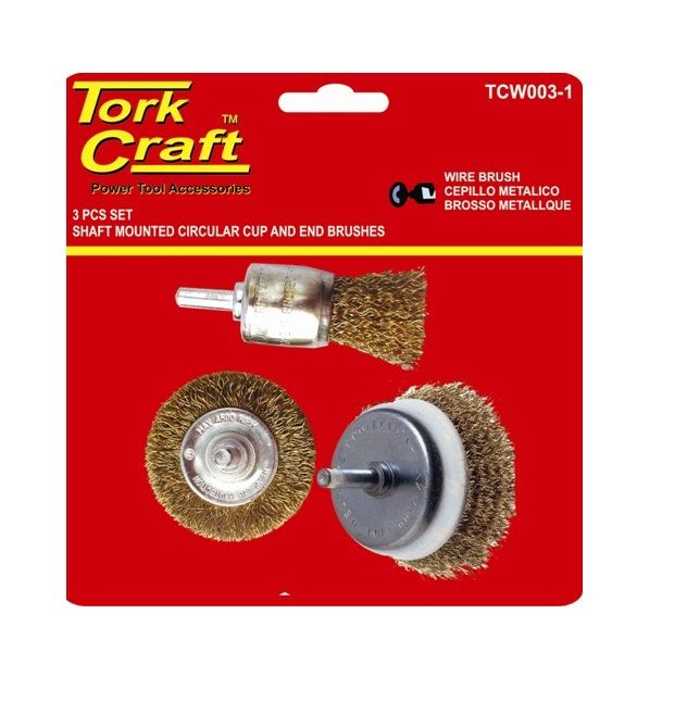 Tork Craft - Wire Brush Set 3Piece With 6mm Shaft End/Circ/Cup - 3 Pack