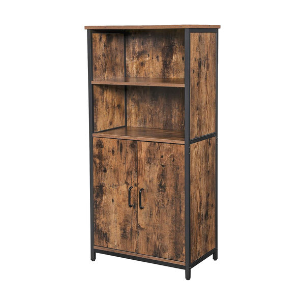 Rustic 2-Door Cabinet Bookshelf – Industrial Storage for Home & Office