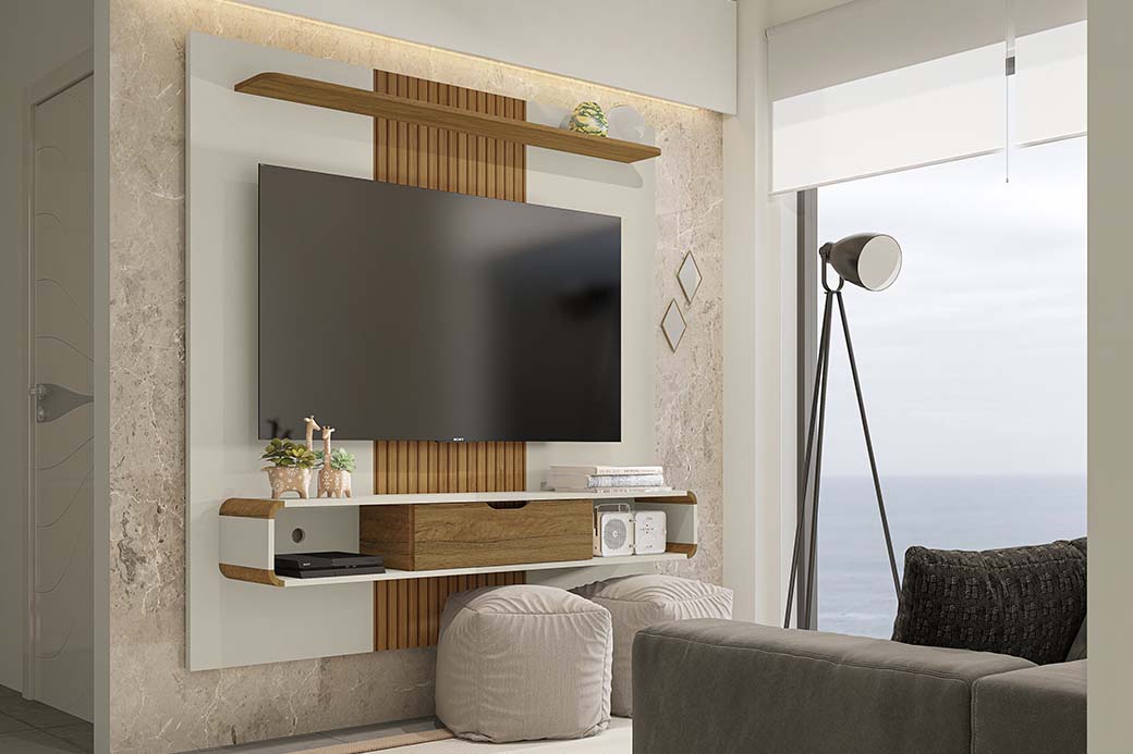 Lisboa Wall Panel Plasma Stand -Off White/Cinnamon/Rip