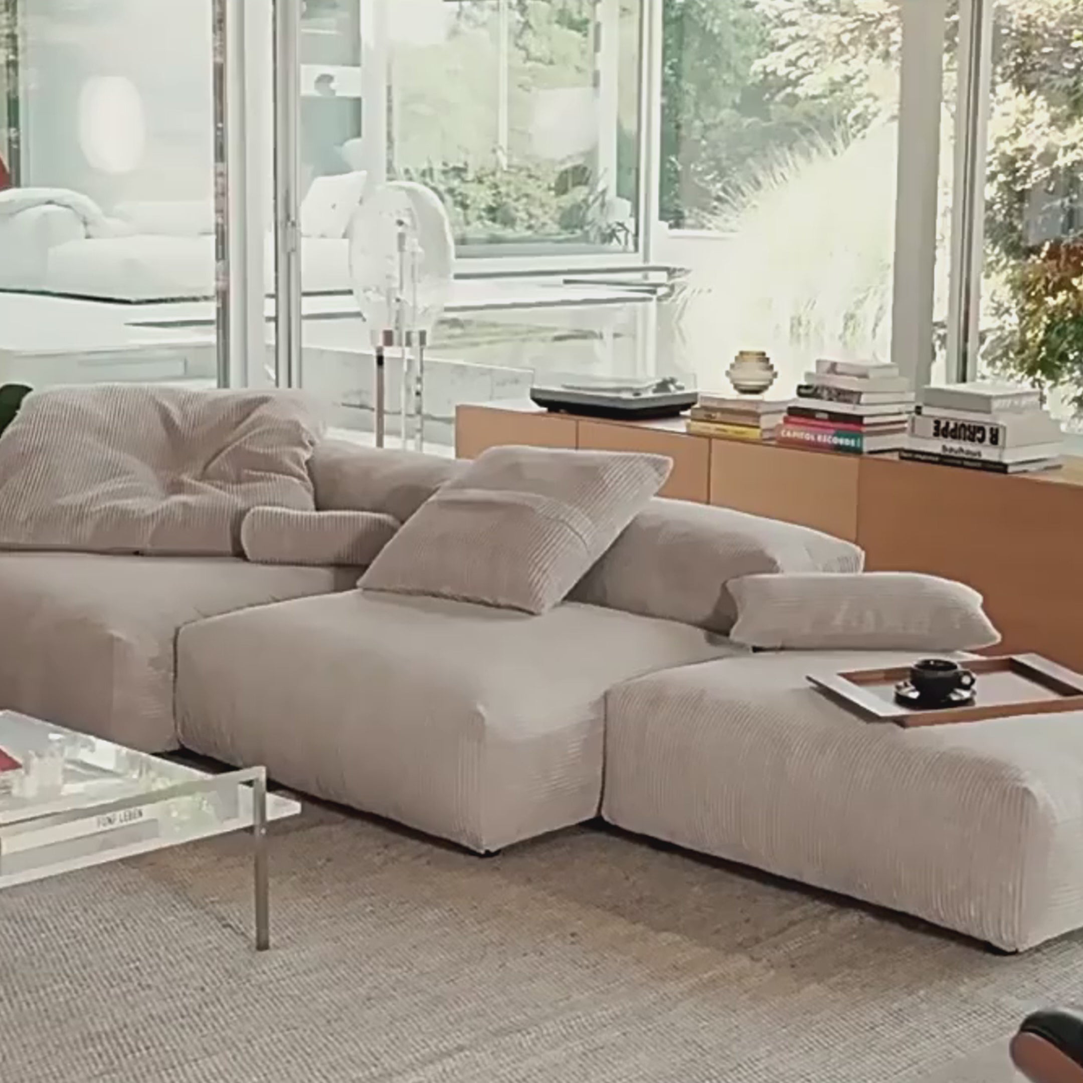Corduroy Modular Wide Seat Chaise Sofa Block - Green