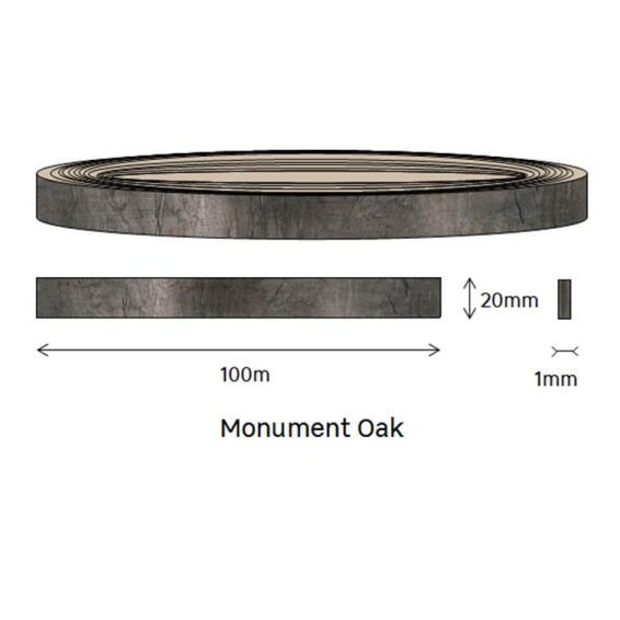 Edging PVC Roll Monument Oak-1mm thick-w20mmxl100m