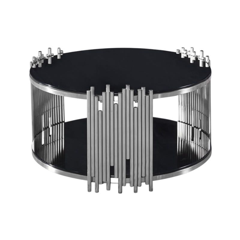 Round Glass Coffee Table With Decorated Chromed Metal Sides