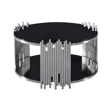 Round Glass Coffee Table With Decorated Chromed Metal Sides