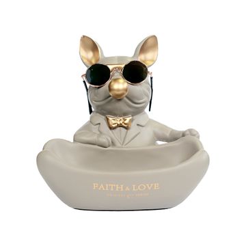 Bulldog with Mini Bowl - Grey