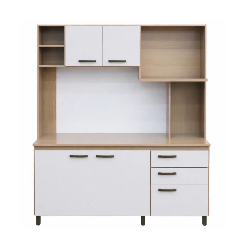 Kitchen Cabinet Set – Nogueira and Off White with Dedicated Microwave Shelf